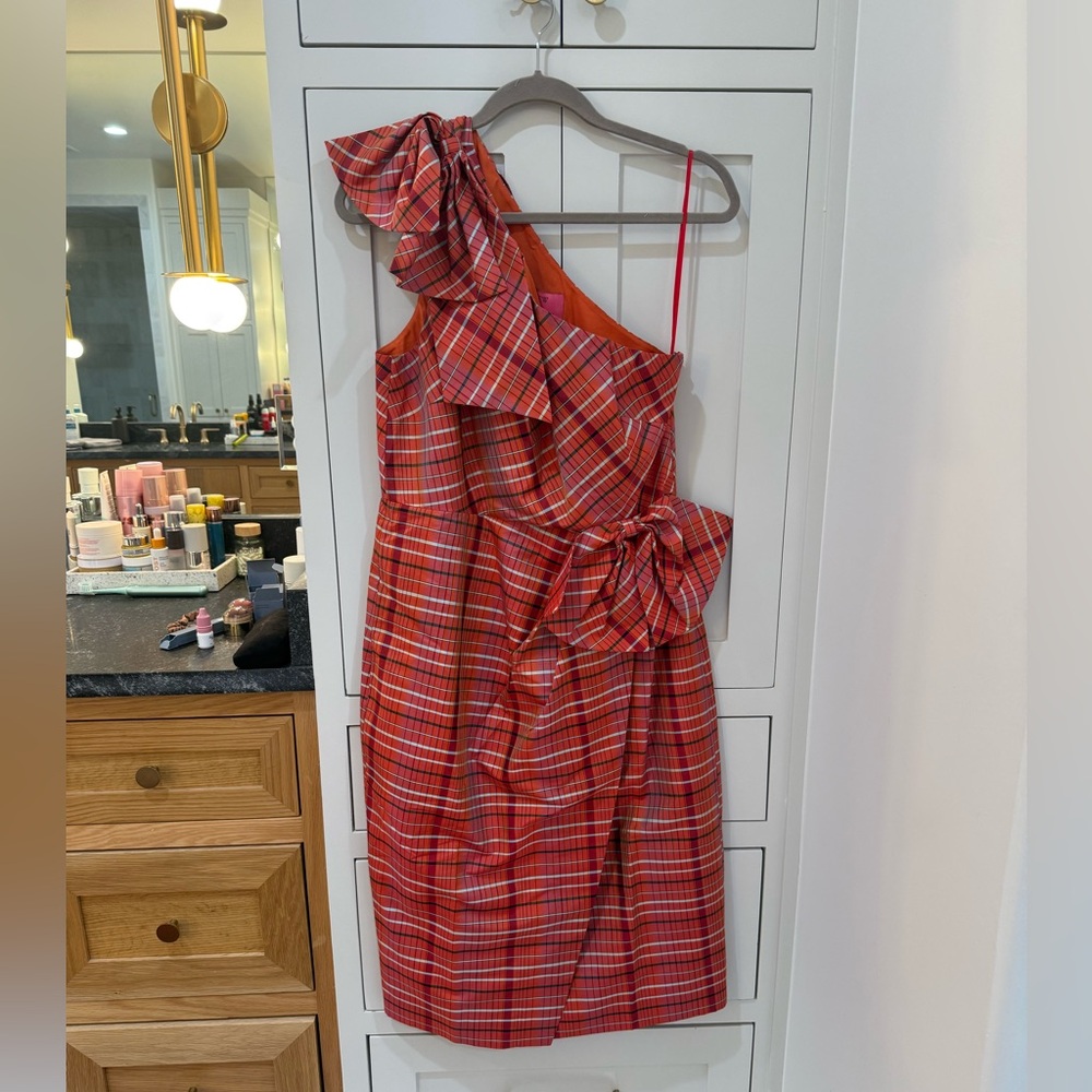 J. Crew Vibrant Red Plaid One-Shoulder Dress